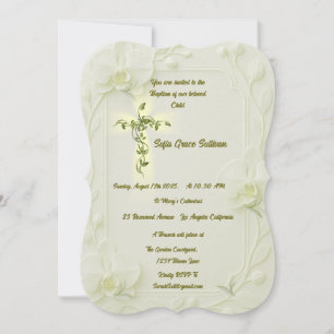 White Orchid & Vine Baptism  Invitation