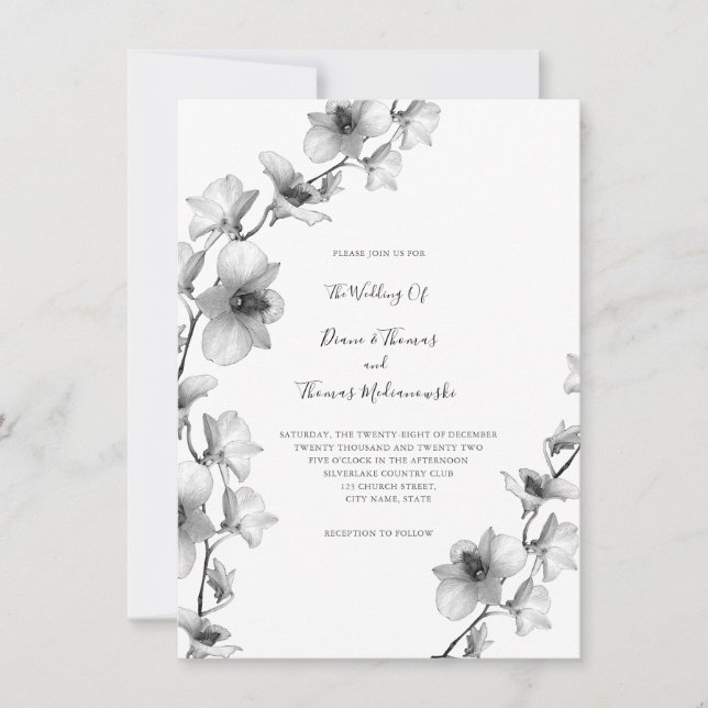 White Orchid Vine Wedding Invitation (Front)