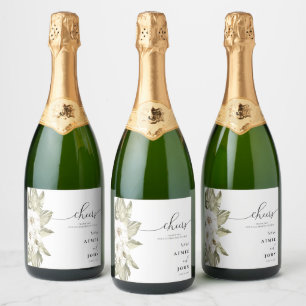 White Orchid Wedding Favour Sparkeling Wine Label