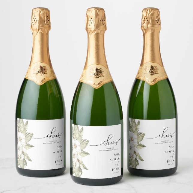 White Orchid Wedding Favour Sparkeling Wine Label (Bottles)