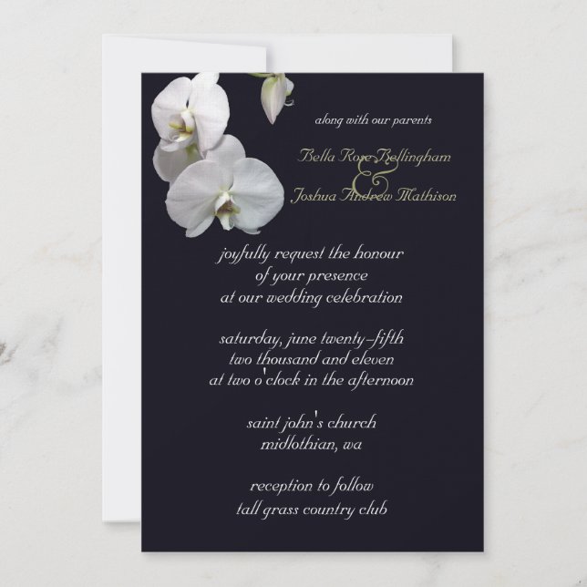 White Orchid Wedding Invitation (Front)