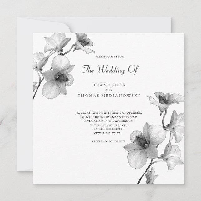 White Orchid Wedding Invitation (Front)