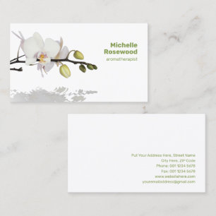 White Orchid with Reflection on Water Business Card