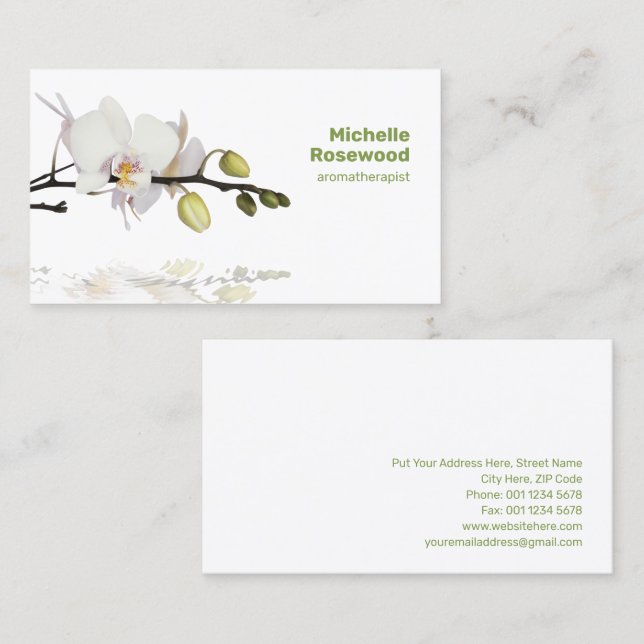 White Orchid with Reflection on Water Business Card (Front/Back)