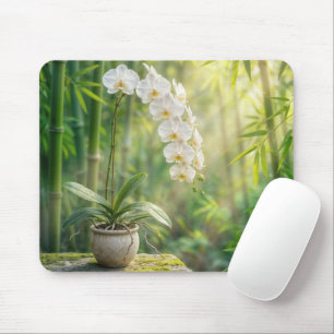 White Orchids and Bamboo Mouse Mat