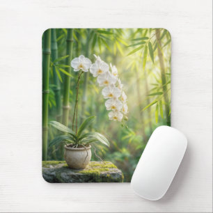 White Orchids and Bamboo Mouse Mat