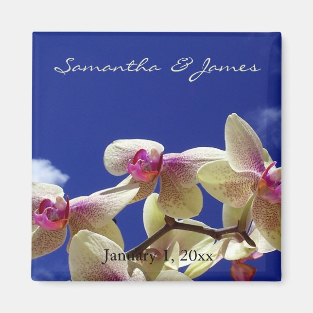 White Orchids and Blue Sky Personal Wedding Magnet (Front)
