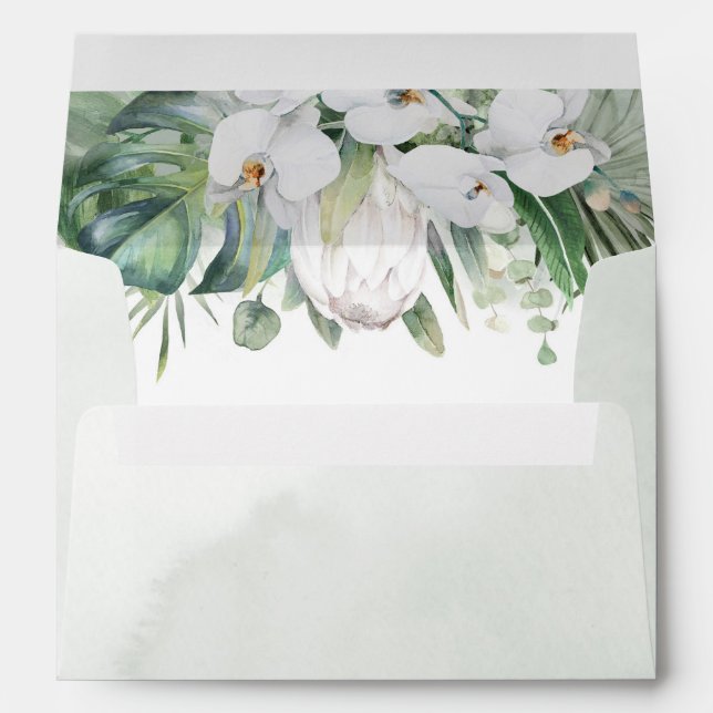 White Orchids and King Protea Tropical Floral Envelope (Back (Bottom))