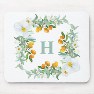 White Orchids and Kumquats Tropical Monogram Mouse Mat