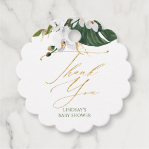 White Orchids and Palm Leaf Baby Shower Thank You Favour Tags
