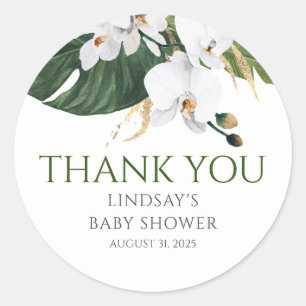 White Orchids And Palm Leaves Gold Thank You Classic Round Sticker