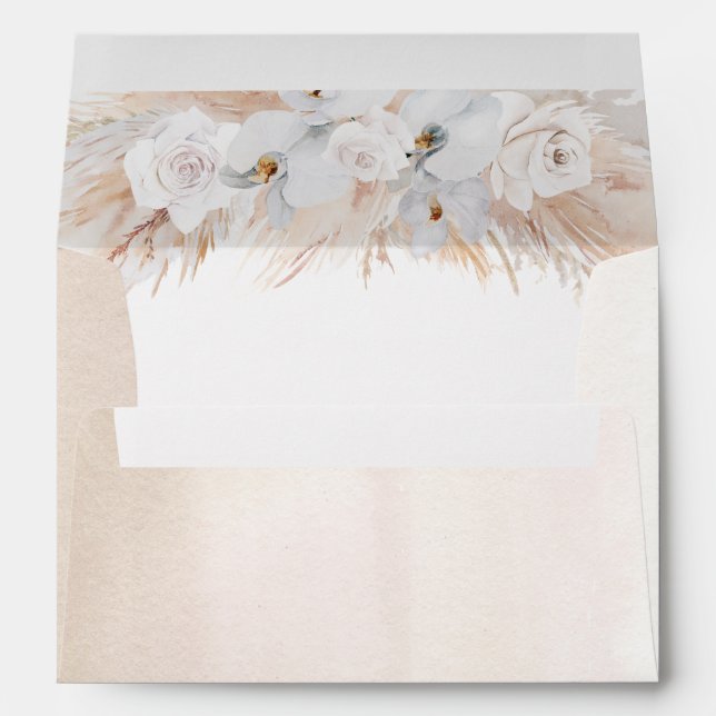 White Orchids and Pampas Grass Modern Soft Pastel Envelope (Back (Bottom))