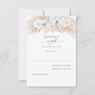 White Orchids and Roses Dried Pampas Wedding RSVP Card