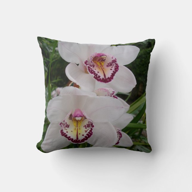 White Orchids Beautiful Tropical Flowers Cushion (Front)