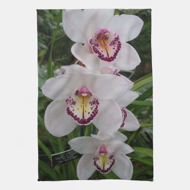 White Orchids Beautiful Tropical Flowers Tea Towel (Vertical)