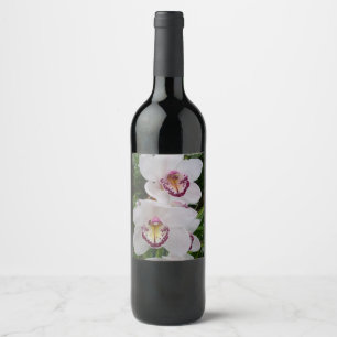 White Orchids Beautiful Tropical Flowers Wine Label