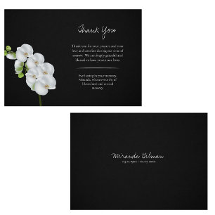 White Orchids Black Background Orthodox Funeral    Thank You Card