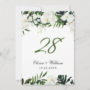 White Orchids Bohemian Wedding Table Number