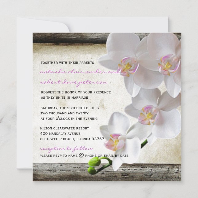 White Orchids Chic Elegant Country Wedding Invites (Front)