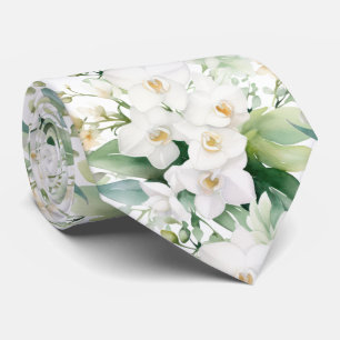 White Orchids Classic Formal Floral Neck Tie