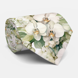 White Orchids Classic Formal Floral Neck Tie