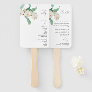 White Orchids Floral Wedding Order of Service Hand Fan