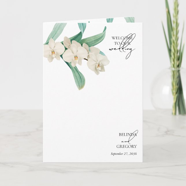 White Orchids Floral Wedding Order of Service Programme (Front)