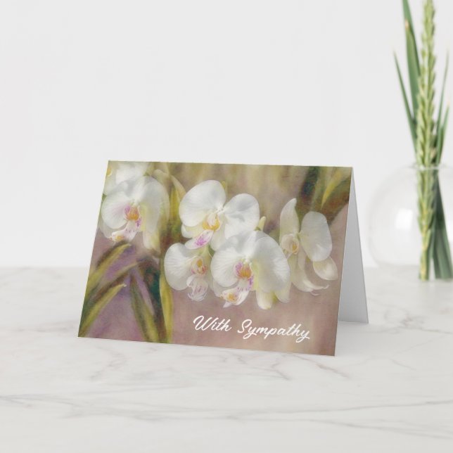 White Orchids Flower Floral Sympathy Card (Front)