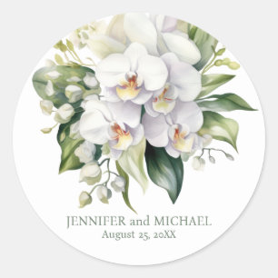White Orchids Flower Floral Wedding Classic Round Sticker