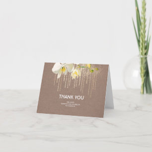 White Orchids Gold Glitter Wedding Thank You