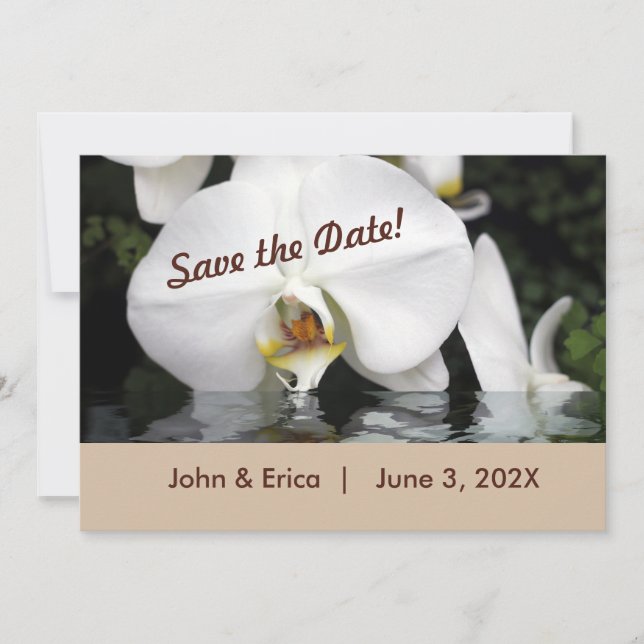 White Orchids in Water Flat Save The Date Card (Front)