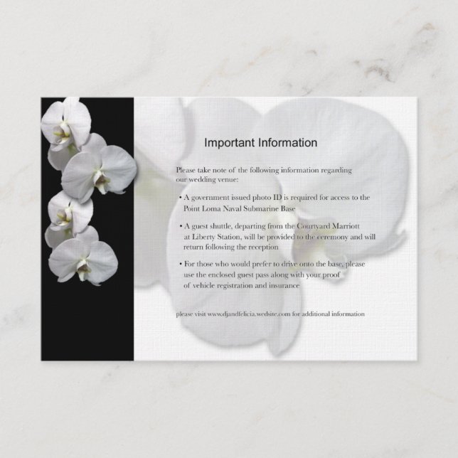 White Orchids Information Sheet Enclosure Card (Front)