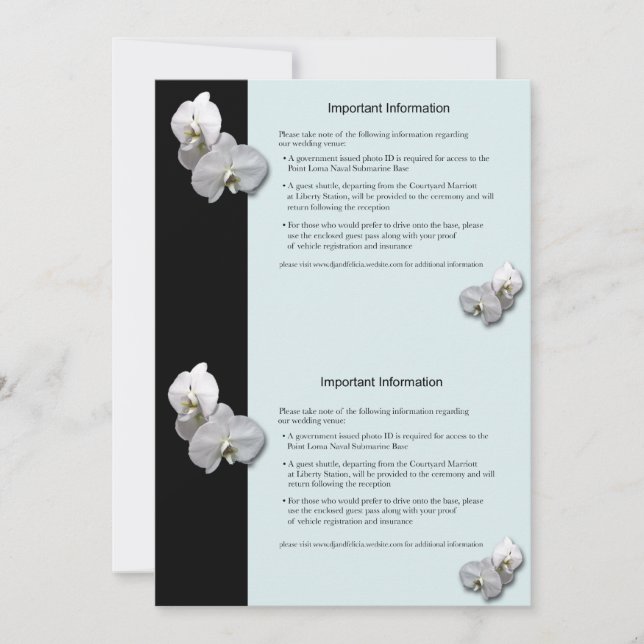 White Orchids Information Sheet Invitation (Front)
