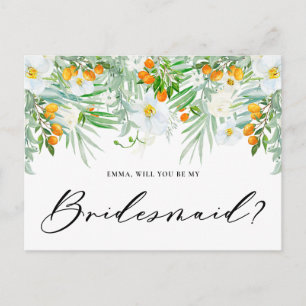 White Orchids & Kumquats Will You Be My Bridesmaid Postcard