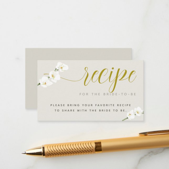 White Orchids Modern Bridal Shower Bring Recipe Enclosure Card (Front/Back In Situ)