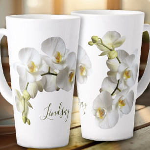 White Orchids Name Template Elegant Gift Latte Mug