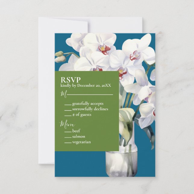 White Orchids Ocean Blue Wedding Invitations (Front)