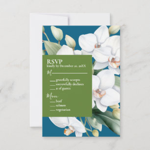 White Orchids Ocean Blue Wedding Invitations