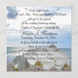 White Orchids Ocean Waves Wedding Invitation