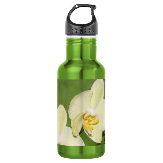 White Orchids on a green background 532 Ml Water Bottle (Front)
