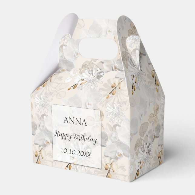 White orchids on a light cream  favour box (Front Side)