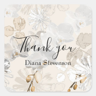 White orchids on a light cream square sticker