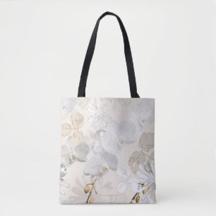 White orchids on a light cream tote bag