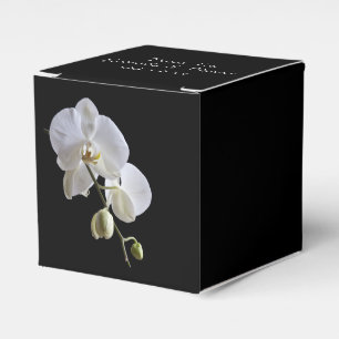 White Orchids on Black Wedding Favour Box