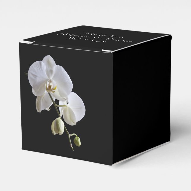 White Orchids on Black Wedding Favour Box (Front Side)