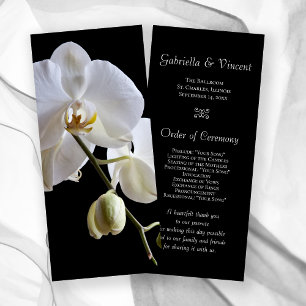 White Orchids on Black Wedding Programs Programme