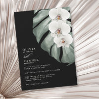 White Orchids on Monstera Black Tropical Wedding