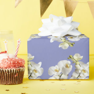White Orchids Periwinkle Purple Birthday Wedding Wrapping Paper