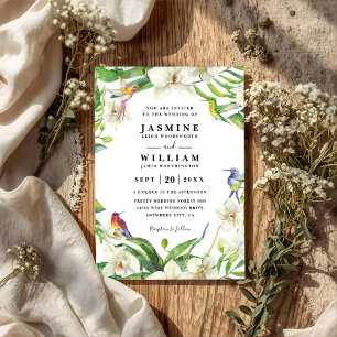 White Orchids Rustic Elegant Chic QR Code Wedding Invitation