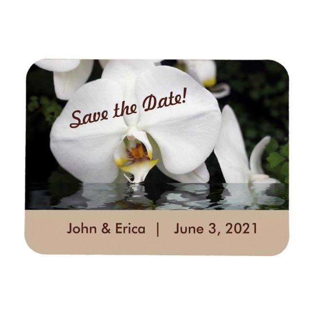 White Orchids Save the Date Flexible Magnet (Horizontal)